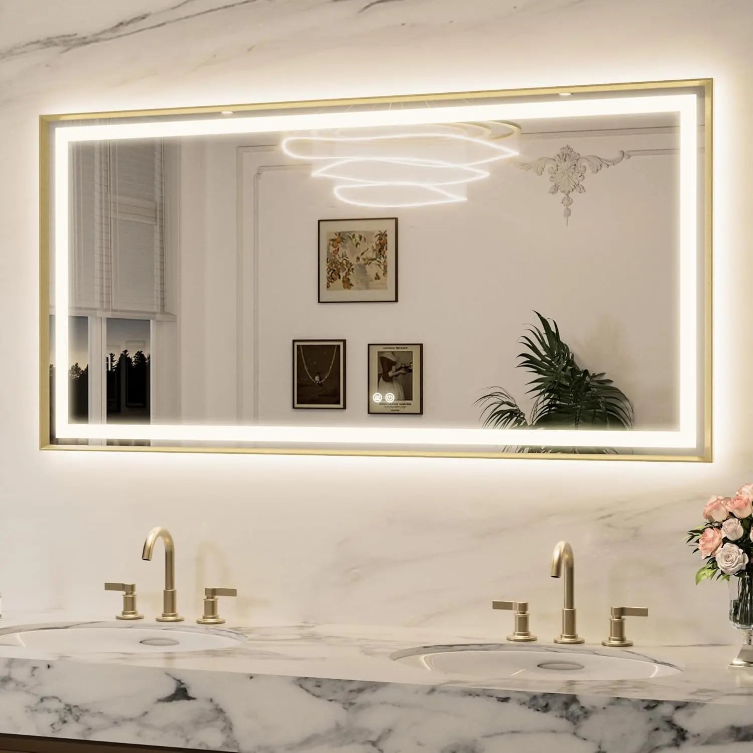 Bathroom Vanity LED Mirror  Frame Frontlit & Backlit Vanity Mirror Anti-Fog Stepless Dimmable 3 Colors White/Warm/Natural Mirror with Lights Wall-Mounted