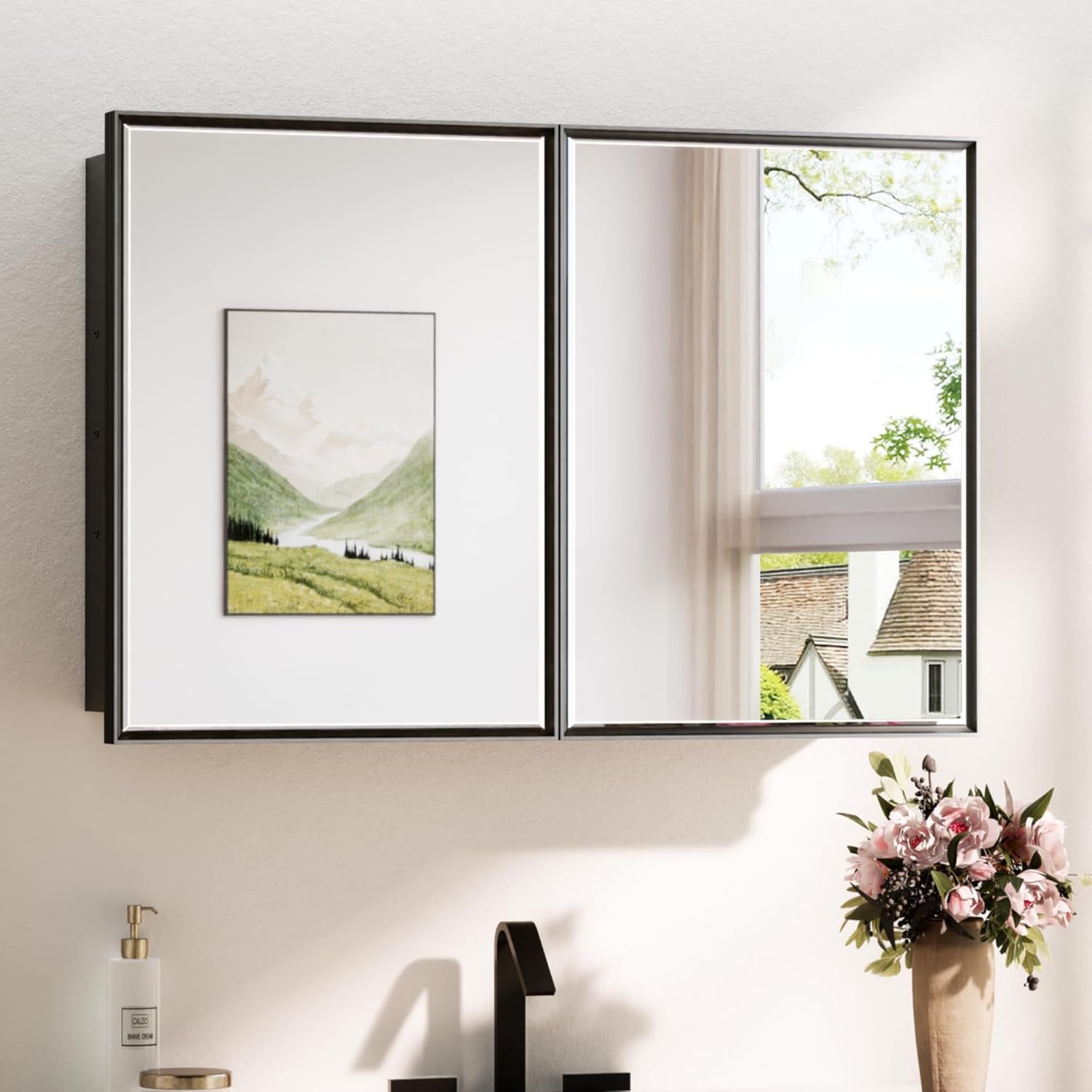 Wall Mounted Medicine Cabinet with Mirror – Aluminum Alloy Framed Bathroom Storage Cabinet with Beveled Mirrored Door, Modern Design for Vanity, Organized and Space-Saving Solution