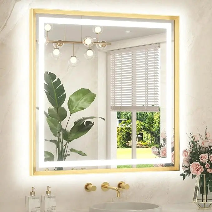 Bathroom Vanity LED Mirror  Frame Frontlit & Backlit Vanity Mirror Anti-Fog Stepless Dimmable 3 Colors White/Warm/Natural Mirror with Lights Wall-Mounted