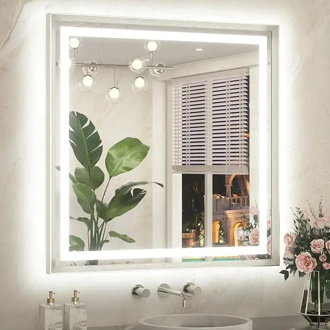 Bathroom Vanity LED Mirror  Frame Frontlit & Backlit Vanity Mirror Anti-Fog Stepless Dimmable 3 Colors White/Warm/Natural Mirror with Lights Wall-Mounted