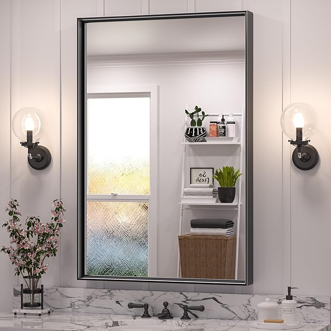 Framed Bathroom Vanity Mirror for Over Sink – Rectangular Metal Frame Vanity Mirror for Wall, Modern Farmhouse Style, Mount Horizontally or Vertically for Bathroom Decor