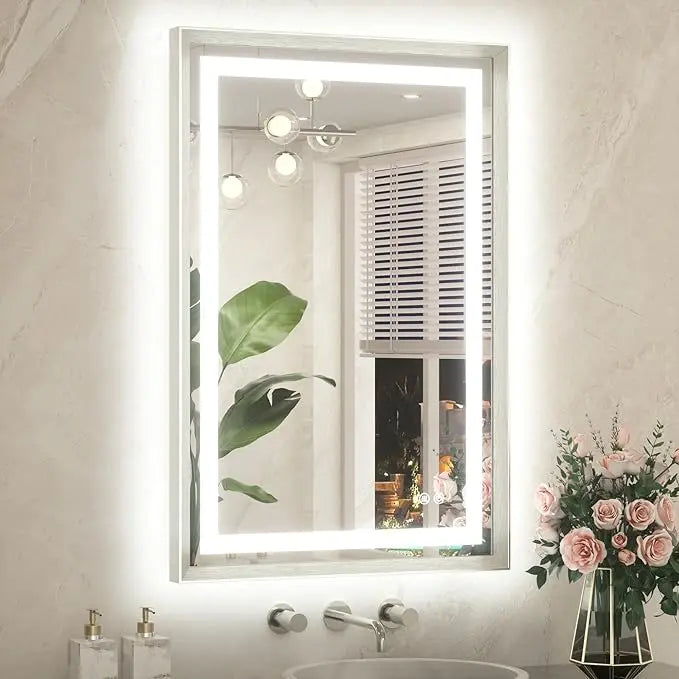 Bathroom Vanity LED Mirror  Frame Frontlit & Backlit Vanity Mirror Anti-Fog Stepless Dimmable 3 Colors White/Warm/Natural Mirror with Lights Wall-Mounted