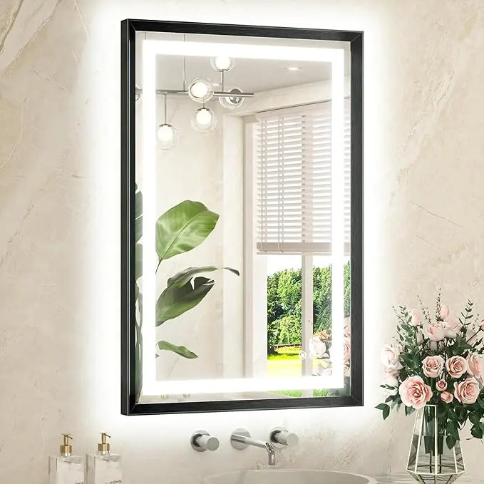 Bathroom Vanity LED Mirror  Frame Frontlit & Backlit Vanity Mirror Anti-Fog Stepless Dimmable 3 Colors White/Warm/Natural Mirror with Lights Wall-Mounted
