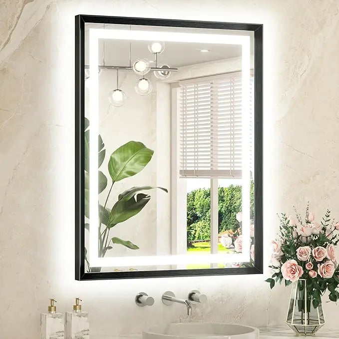 Bathroom Vanity LED Mirror  Frame Frontlit & Backlit Vanity Mirror Anti-Fog Stepless Dimmable 3 Colors White/Warm/Natural Mirror with Lights Wall-Mounted