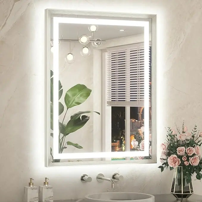 Bathroom Vanity LED Mirror  Frame Frontlit & Backlit Vanity Mirror Anti-Fog Stepless Dimmable 3 Colors White/Warm/Natural Mirror with Lights Wall-Mounted