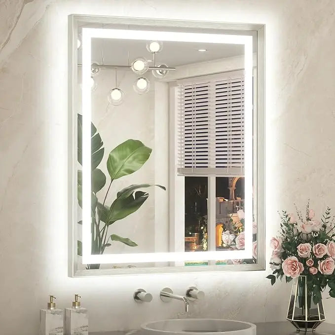 Bathroom Vanity LED Mirror  Frame Frontlit & Backlit Vanity Mirror Anti-Fog Stepless Dimmable 3 Colors White/Warm/Natural Mirror with Lights Wall-Mounted