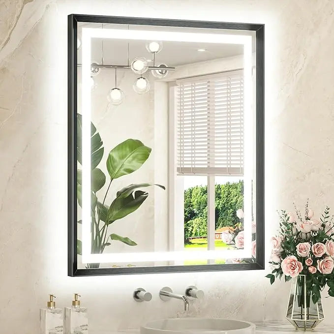 Bathroom Vanity LED Mirror  Frame Frontlit & Backlit Vanity Mirror Anti-Fog Stepless Dimmable 3 Colors White/Warm/Natural Mirror with Lights Wall-Mounted