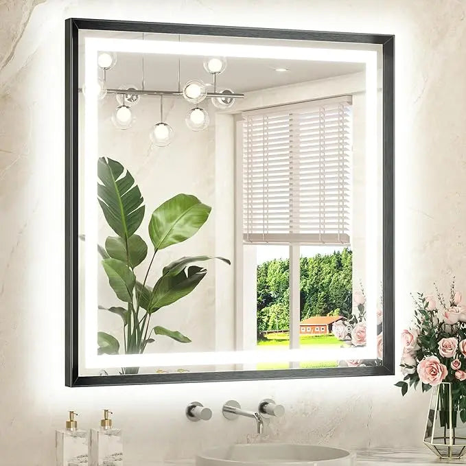Bathroom Vanity LED Mirror  Frame Frontlit & Backlit Vanity Mirror Anti-Fog Stepless Dimmable 3 Colors White/Warm/Natural Mirror with Lights Wall-Mounted