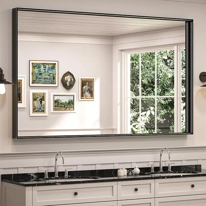 Framed Bathroom Vanity Mirror for Over Sink – Rectangular Metal Frame Vanity Mirror for Wall, Modern Farmhouse Style, Mount Horizontally or Vertically for Bathroom Decor