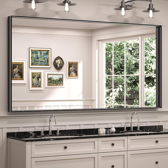 Framed Bathroom Vanity Mirror for Over Sink – Rectangular Metal Frame Vanity Mirror for Wall, Modern Farmhouse Style, Mount Horizontally or Vertically for Bathroom Decor