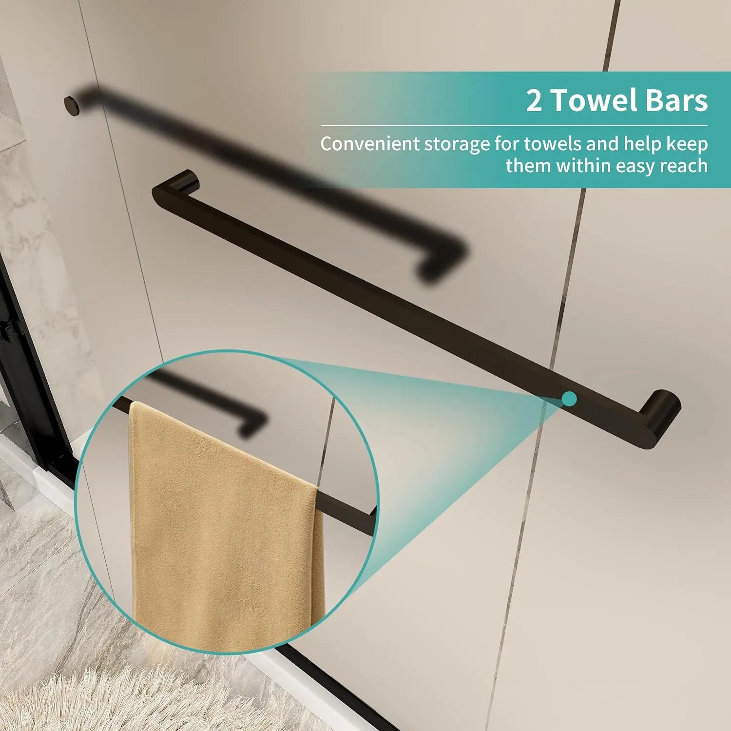 Double Sliding Semi-Frameless Glass Shower Door – Modern Bathroom Entry with Smooth Rollers, Clear Tempered Glass Panels, Reversible Design, Space-Saving and Easy to Install