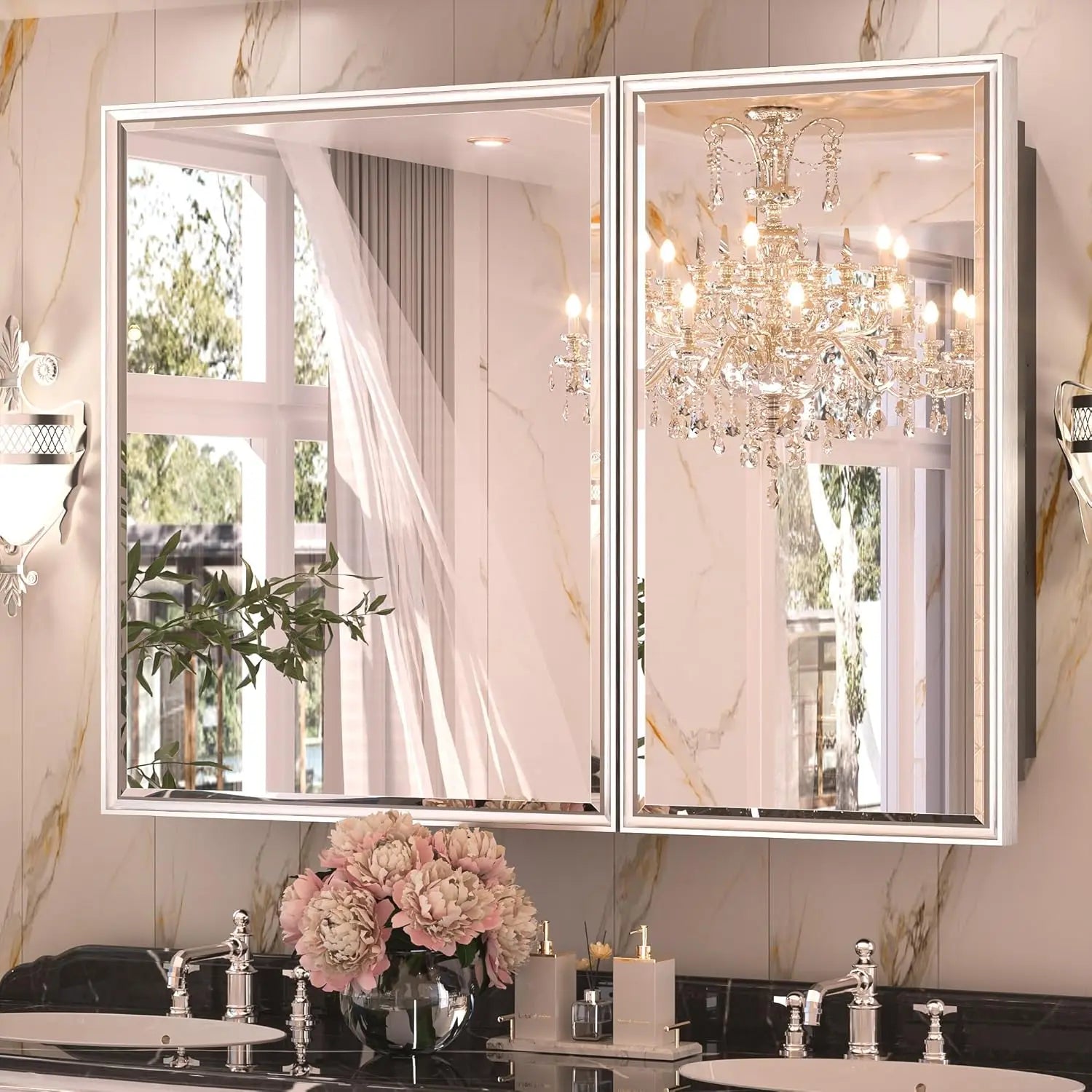 Wall Mounted Medicine Cabinet with Mirror – Aluminum Alloy Framed Bathroom Storage Cabinet with Beveled Mirrored Door, Modern Design for Vanity, Organized and Space-Saving Solution