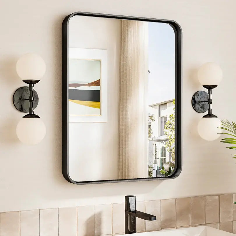 Bathroom Vanity Mirror – HD Tempered Glass Wall Mirror with Aluminum Frame, Horizontal or Vertical Mount, Modern Over Sink Mirror for Bathroom, Entryway, or Bedroom
