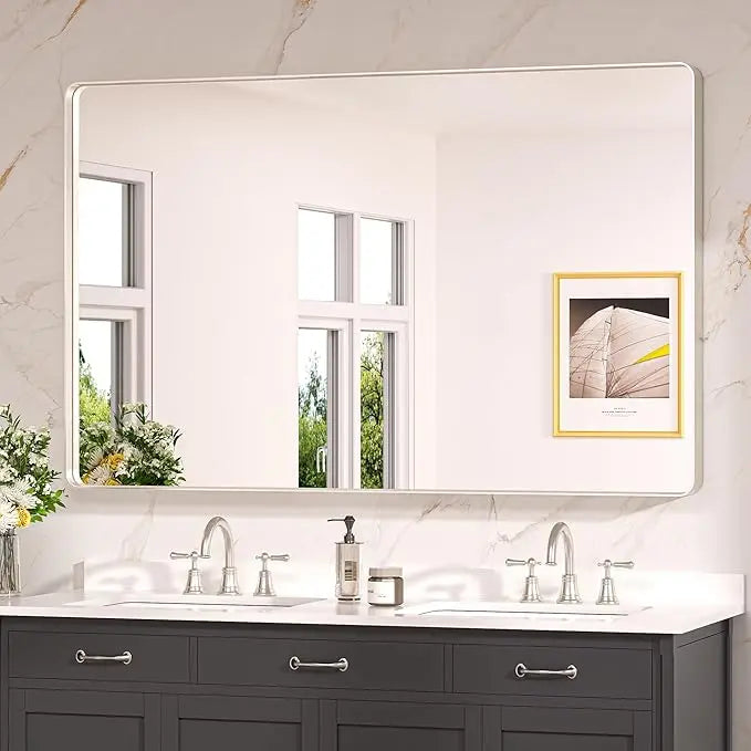 Bathroom Vanity Mirror – HD Tempered Glass Wall Mirror with Aluminum Frame, Horizontal or Vertical Mount, Modern Over Sink Mirror for Bathroom, Entryway, or Bedroom