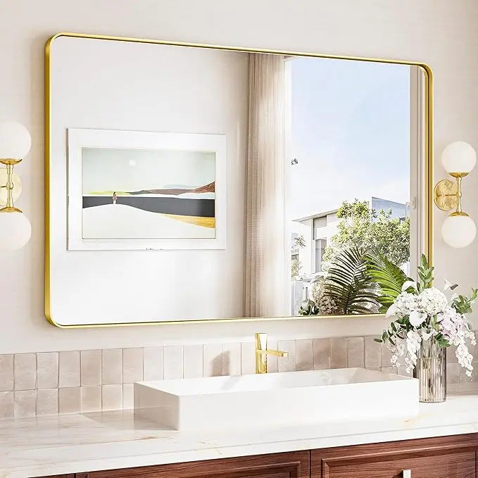 Bathroom Vanity Mirror – HD Tempered Glass Wall Mirror with Aluminum Frame, Horizontal or Vertical Mount, Modern Over Sink Mirror for Bathroom, Entryway, or Bedroom