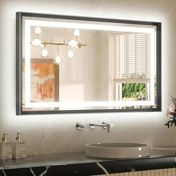 Bathroom Vanity LED Mirror  Frame Frontlit & Backlit Vanity Mirror Anti-Fog Stepless Dimmable 3 Colors White/Warm/Natural Mirror with Lights Wall-Mounted