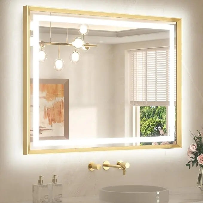 Bathroom Vanity LED Mirror  Frame Frontlit & Backlit Vanity Mirror Anti-Fog Stepless Dimmable 3 Colors White/Warm/Natural Mirror with Lights Wall-Mounted