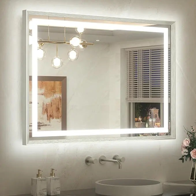 Bathroom Vanity LED Mirror  Frame Frontlit & Backlit Vanity Mirror Anti-Fog Stepless Dimmable 3 Colors White/Warm/Natural Mirror with Lights Wall-Mounted