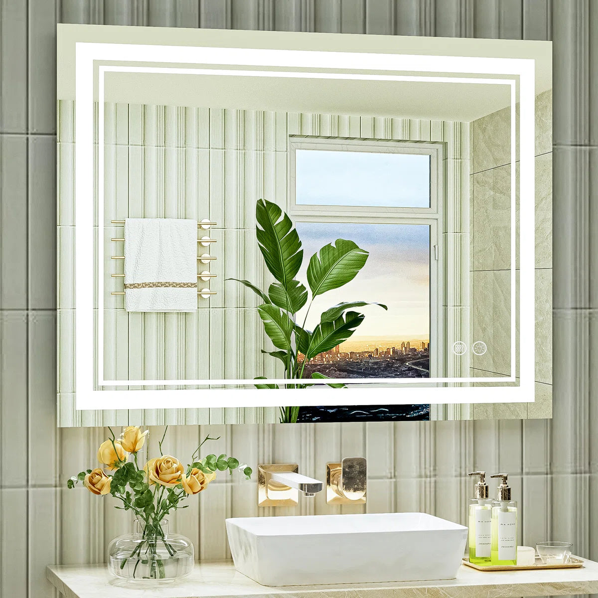 Rectangular Frameless LED Bathroom Vanity Mirror – Wall Mounted, Anti-Fog, Dimmable Bright Light with 3 Color Modes, Modern Lighted Mirror for Stylish and Functional Bathroom Decor