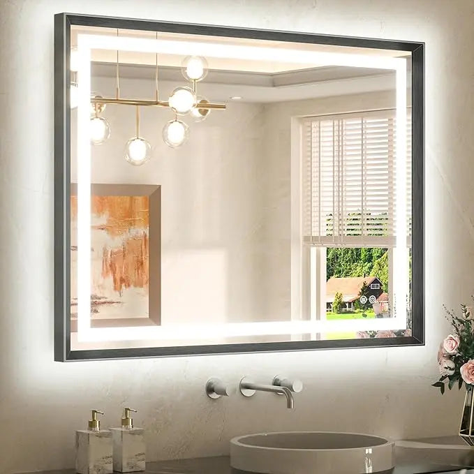 Bathroom Vanity LED Mirror  Frame Frontlit & Backlit Vanity Mirror Anti-Fog Stepless Dimmable 3 Colors White/Warm/Natural Mirror with Lights Wall-Mounted