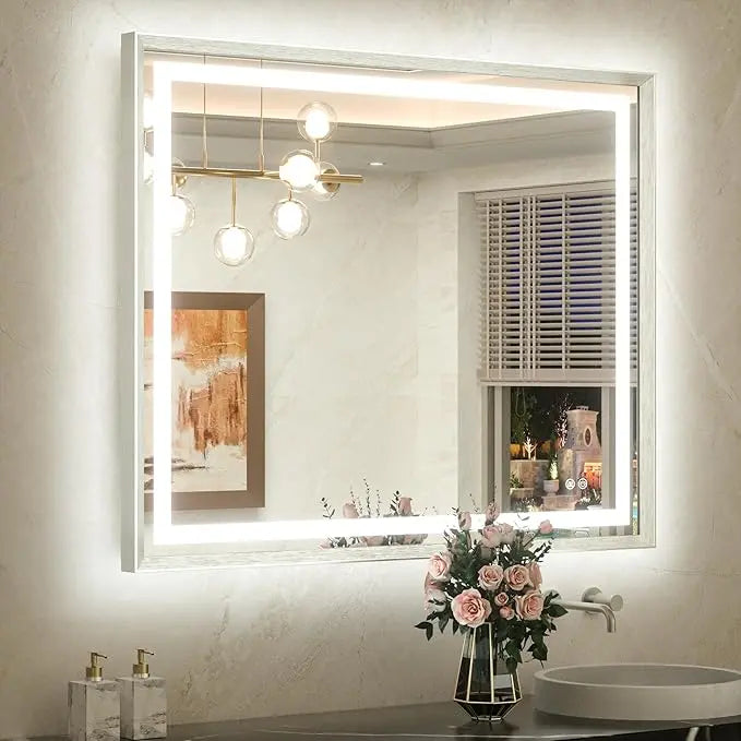 Bathroom Vanity LED Mirror  Frame Frontlit & Backlit Vanity Mirror Anti-Fog Stepless Dimmable 3 Colors White/Warm/Natural Mirror with Lights Wall-Mounted