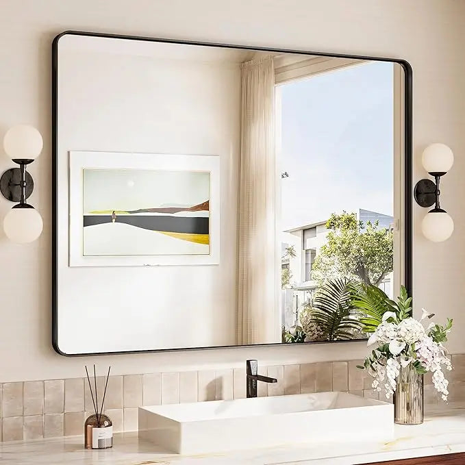 Bathroom Vanity Mirror – HD Tempered Glass Wall Mirror with Aluminum Frame, Horizontal or Vertical Mount, Modern Over Sink Mirror for Bathroom, Entryway, or Bedroom
