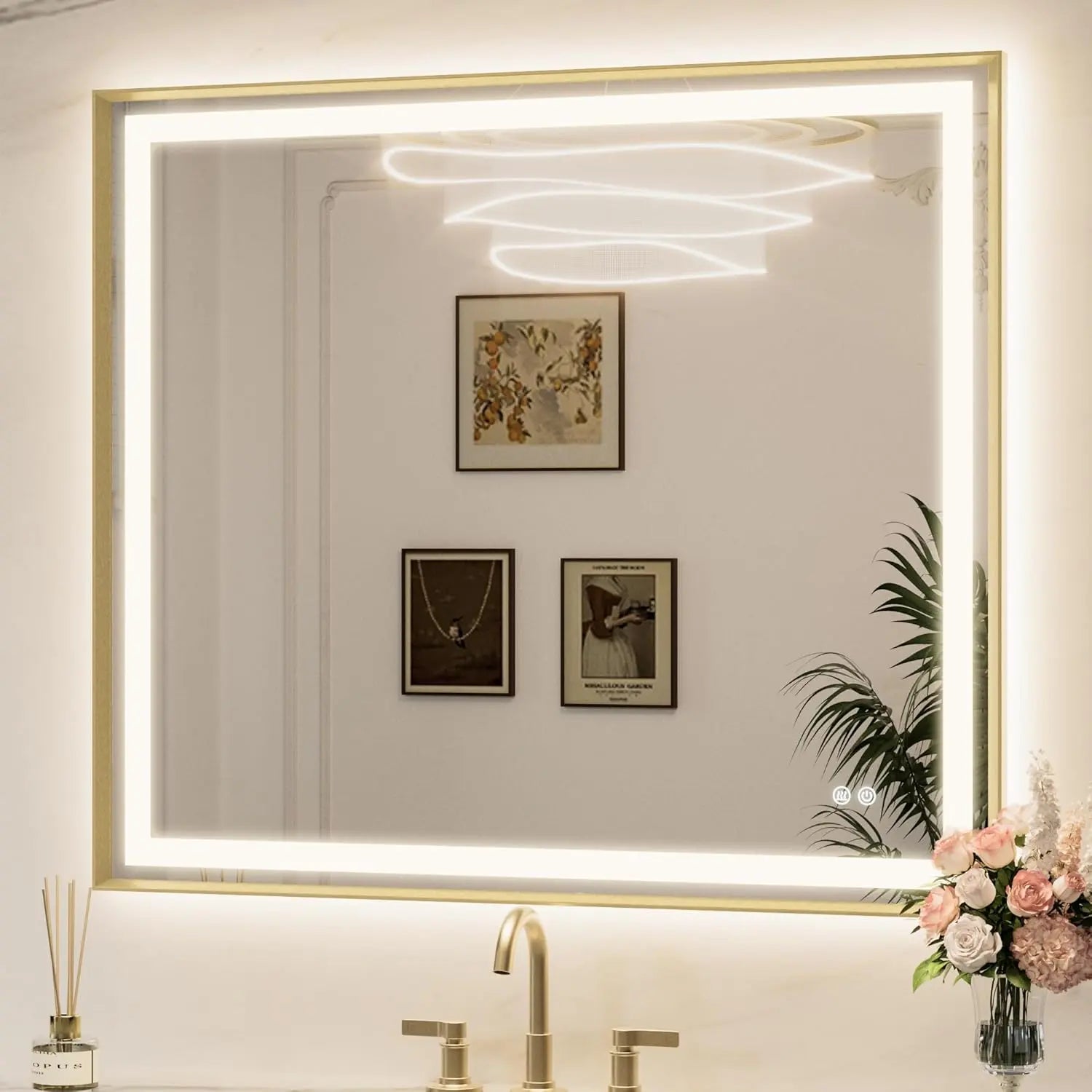 Bathroom Vanity LED Mirror  Frame Frontlit & Backlit Vanity Mirror Anti-Fog Stepless Dimmable 3 Colors White/Warm/Natural Mirror with Lights Wall-Mounted