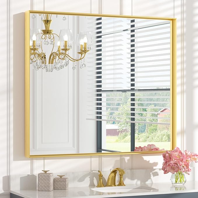 Framed Bathroom Vanity Mirror for Over Sink – Rectangular Metal Frame Vanity Mirror for Wall, Modern Farmhouse Style, Mount Horizontally or Vertically for Bathroom Decor