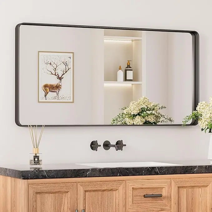 Bathroom Vanity Mirror – HD Tempered Glass Wall Mirror with Aluminum Frame, Horizontal or Vertical Mount, Modern Over Sink Mirror for Bathroom, Entryway, or Bedroom