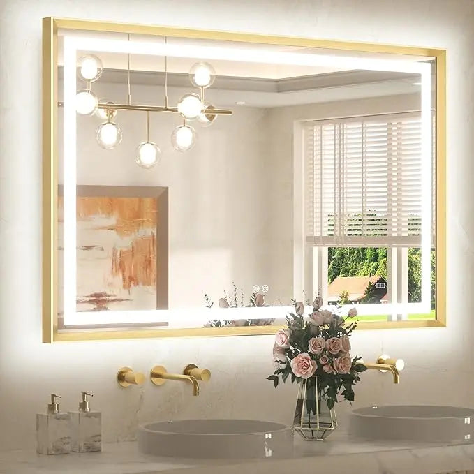 Bathroom Vanity LED Mirror  Frame Frontlit & Backlit Vanity Mirror Anti-Fog Stepless Dimmable 3 Colors White/Warm/Natural Mirror with Lights Wall-Mounted