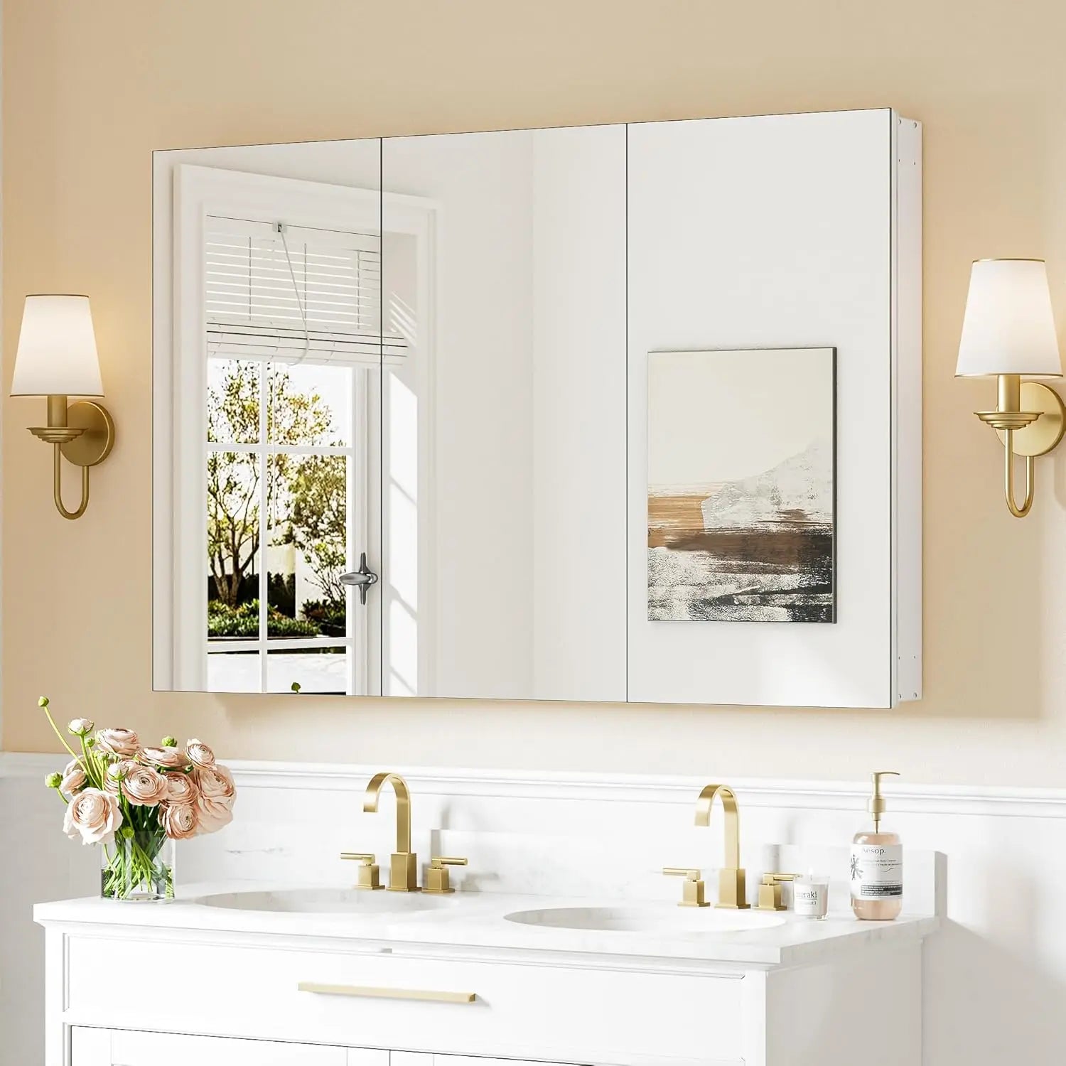 Medicine Cabinet Mirror with Storage – Tempered Glass, Aluminum Frame, Surface Mount or Recessed, Adjustable Shelves – Silver Bathroom Vanity Cabinet for Modern Farmhouse Decor