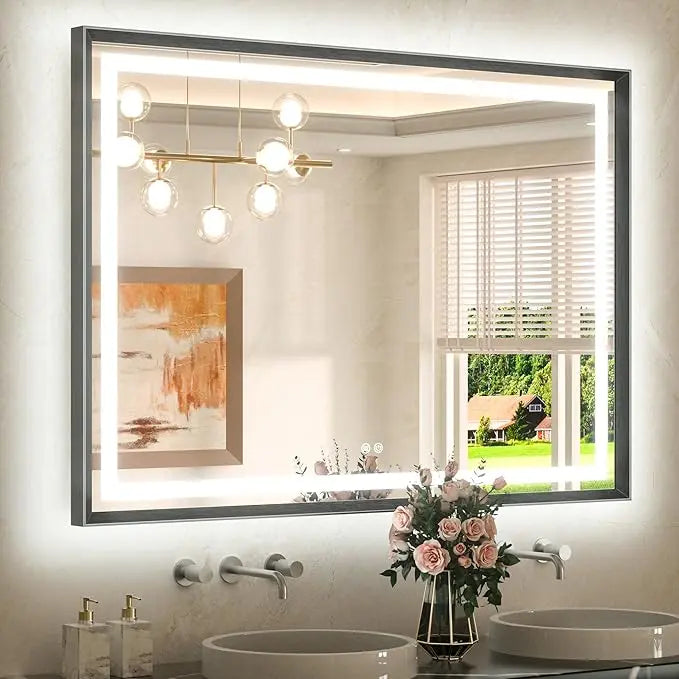 Bathroom Vanity LED Mirror  Frame Frontlit & Backlit Vanity Mirror Anti-Fog Stepless Dimmable 3 Colors White/Warm/Natural Mirror with Lights Wall-Mounted
