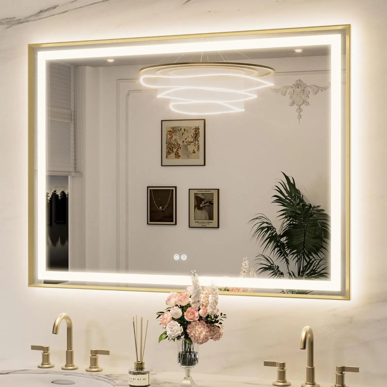 Bathroom Vanity LED Mirror  Frame Frontlit & Backlit Vanity Mirror Anti-Fog Stepless Dimmable 3 Colors White/Warm/Natural Mirror with Lights Wall-Mounted