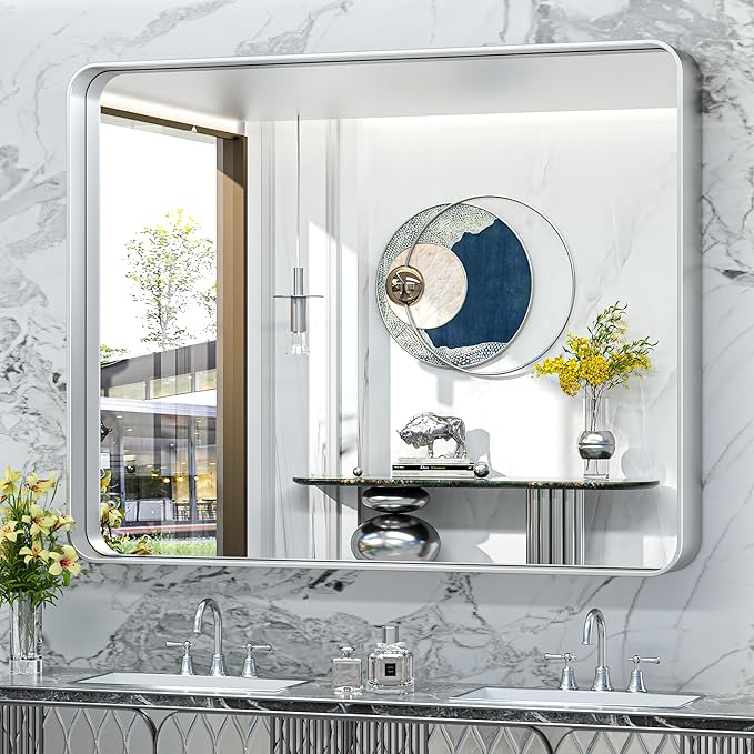 Bathroom Vanity Mirror – HD Tempered Glass Wall Mirror with Aluminum Frame, Horizontal or Vertical Mount, Modern Over Sink Mirror for Bathroom, Entryway, or Bedroom