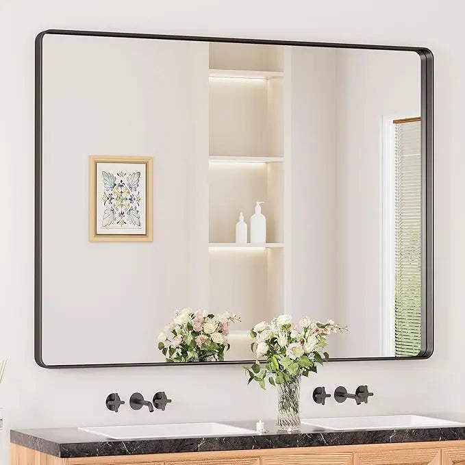 Bathroom Vanity Mirror – HD Tempered Glass Wall Mirror with Aluminum Frame, Horizontal or Vertical Mount, Modern Over Sink Mirror for Bathroom, Entryway, or Bedroom