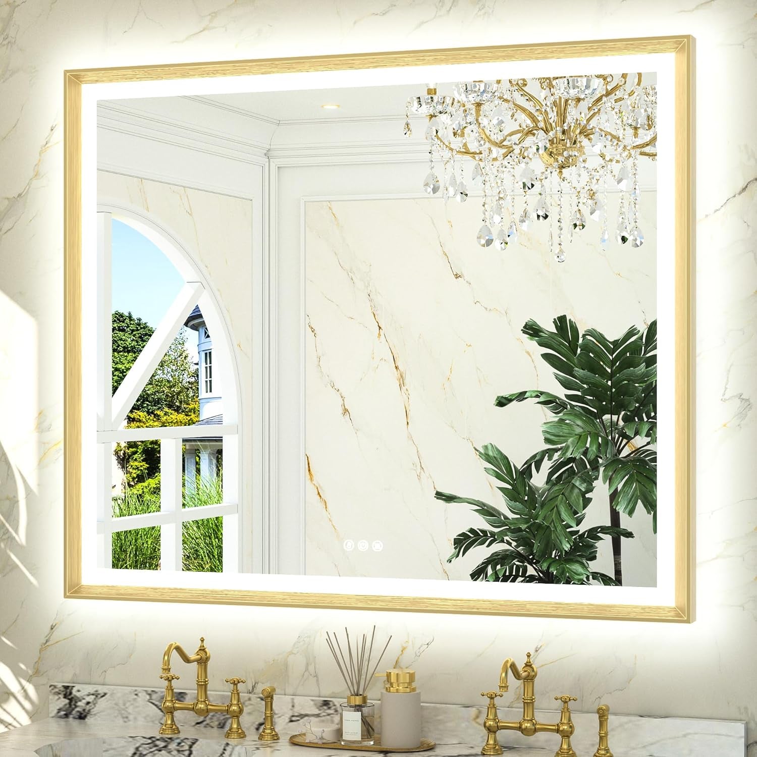 LED Bathroom Vanity Mirror with Frame – Backlit and Front Lighted, Aluminum Rectangle with Beveled Edge, Tricolor Stepless Dimmable, Anti-Fog, Memory Function, Modern Wall Decor