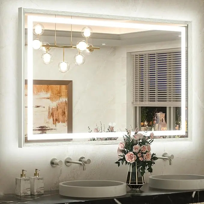 Bathroom Vanity LED Mirror  Frame Frontlit & Backlit Vanity Mirror Anti-Fog Stepless Dimmable 3 Colors White/Warm/Natural Mirror with Lights Wall-Mounted