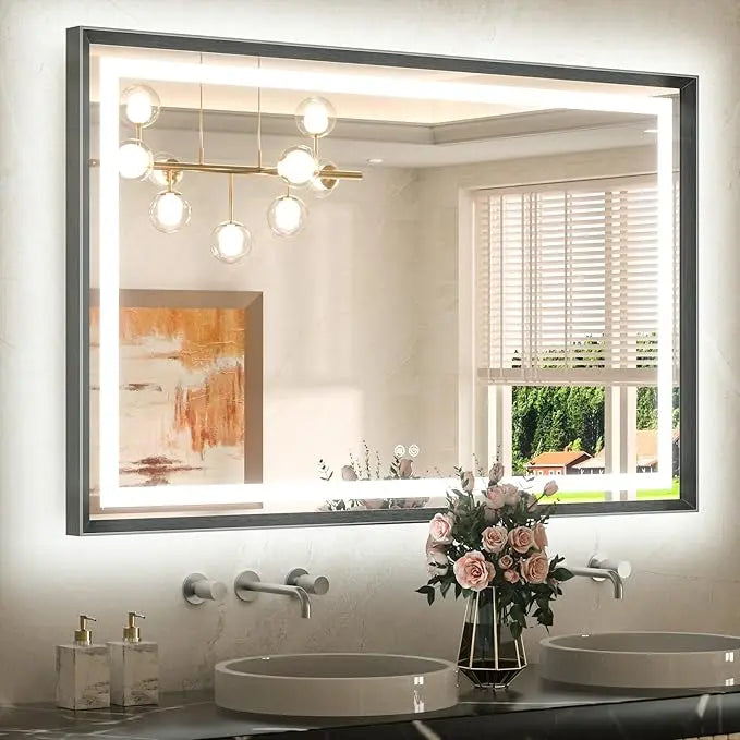 Bathroom Vanity LED Mirror  Frame Frontlit & Backlit Vanity Mirror Anti-Fog Stepless Dimmable 3 Colors White/Warm/Natural Mirror with Lights Wall-Mounted