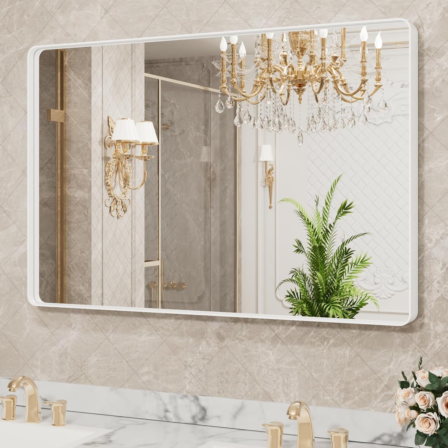 Bathroom Vanity Mirror – HD Tempered Glass Wall Mirror with Aluminum Frame, Horizontal or Vertical Mount, Modern Over Sink Mirror for Bathroom, Entryway, or Bedroom