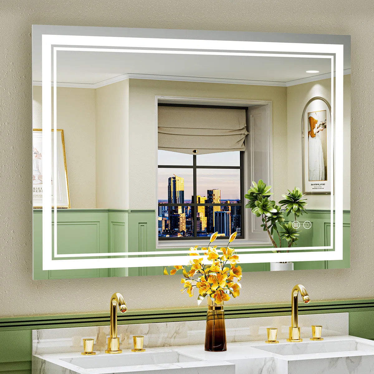 Rectangular Frameless LED Bathroom Vanity Mirror – Wall Mounted, Anti-Fog, Dimmable Bright Light with 3 Color Modes, Modern Lighted Mirror for Stylish and Functional Bathroom Decor