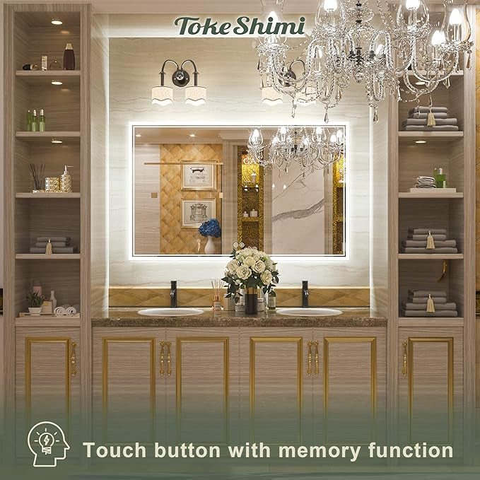 TokeShimi LED Bathroom Vanity Mirror with Lights, Wall Mounted Mirror Cabinet with Tri-Color Dimmable Lighting (3000K/4500K/6000K), Touch Sensor, Modern Storage Design