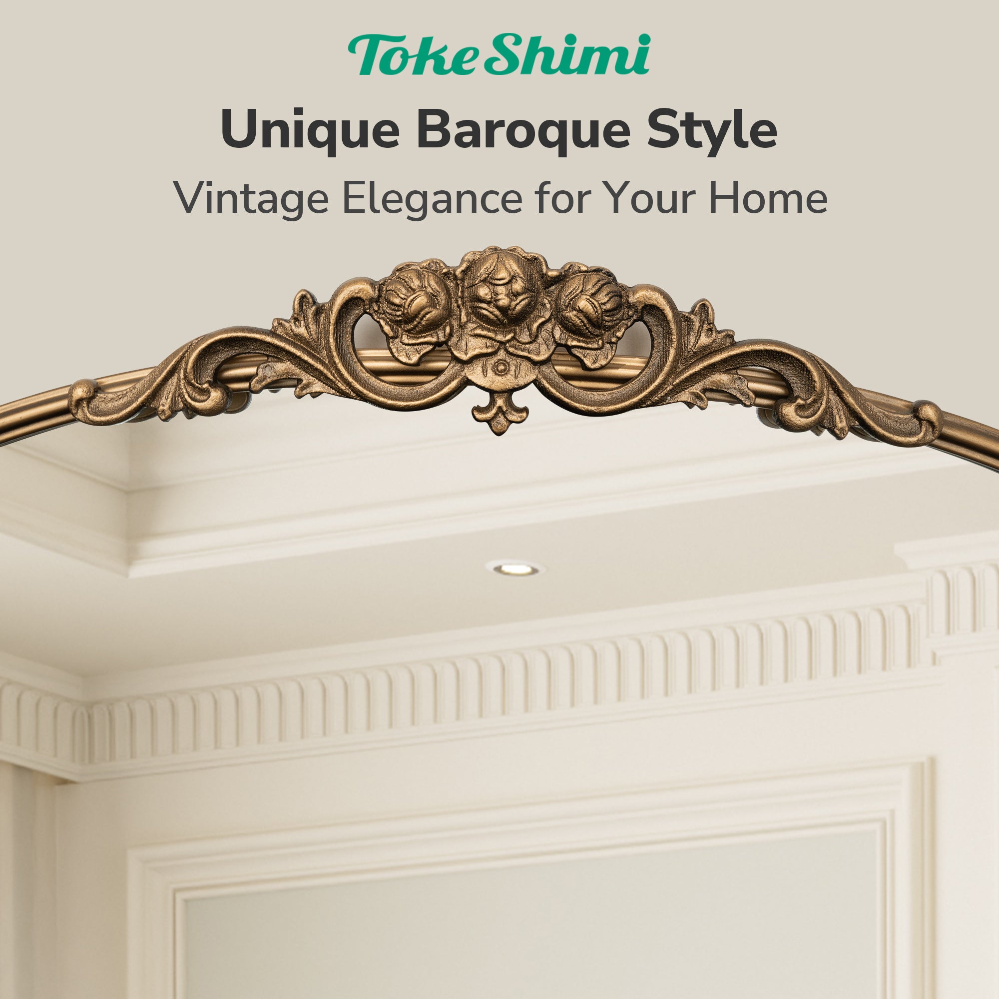 Vintage Gold Round Mirror with Metal Frame – Antique Wall-Mounted Vanity Mirror for Bedroom, Bathroom, or Fireplace, Baroque Style with French Cleat Mounting for Elegant Home Décor