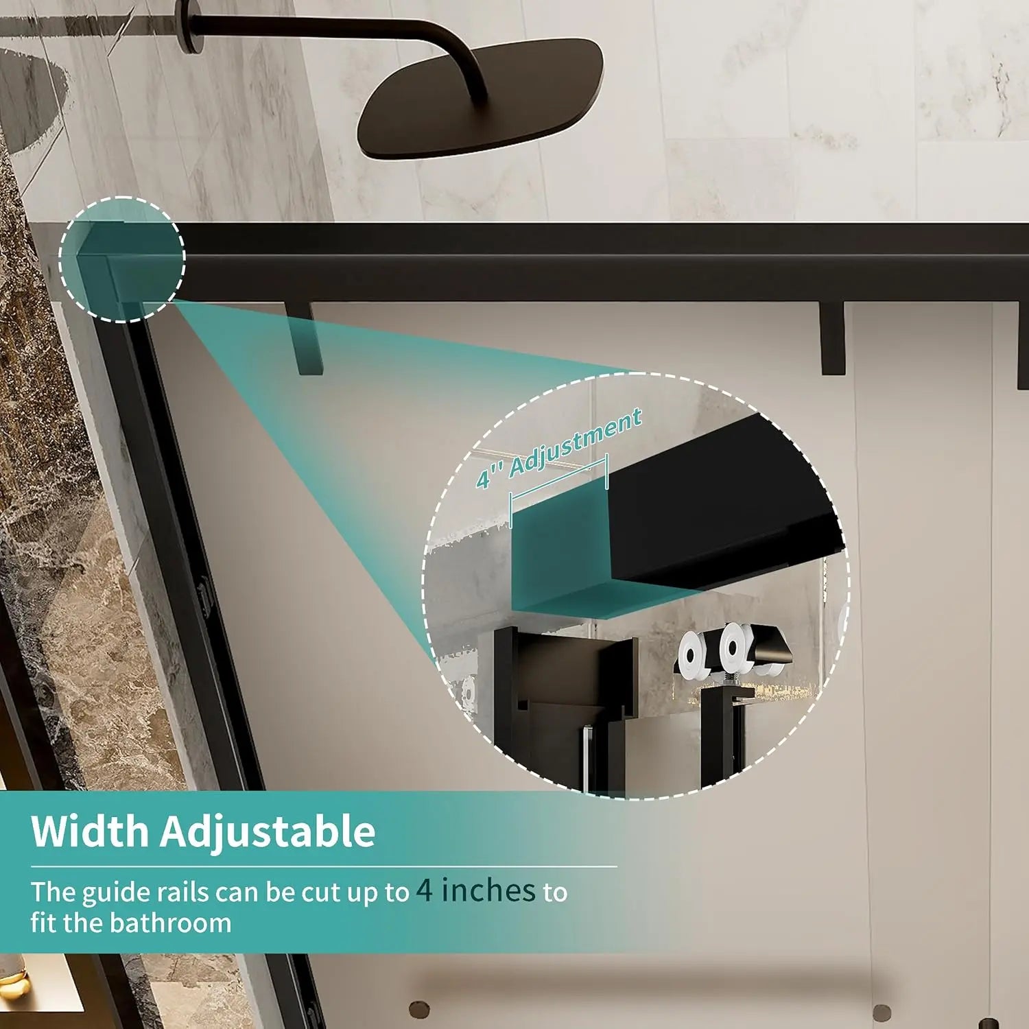 Double Sliding Semi-Frameless Glass Shower Door – Modern Bathroom Entry with Smooth Rollers, Clear Tempered Glass Panels, Reversible Design, Space-Saving and Easy to Install