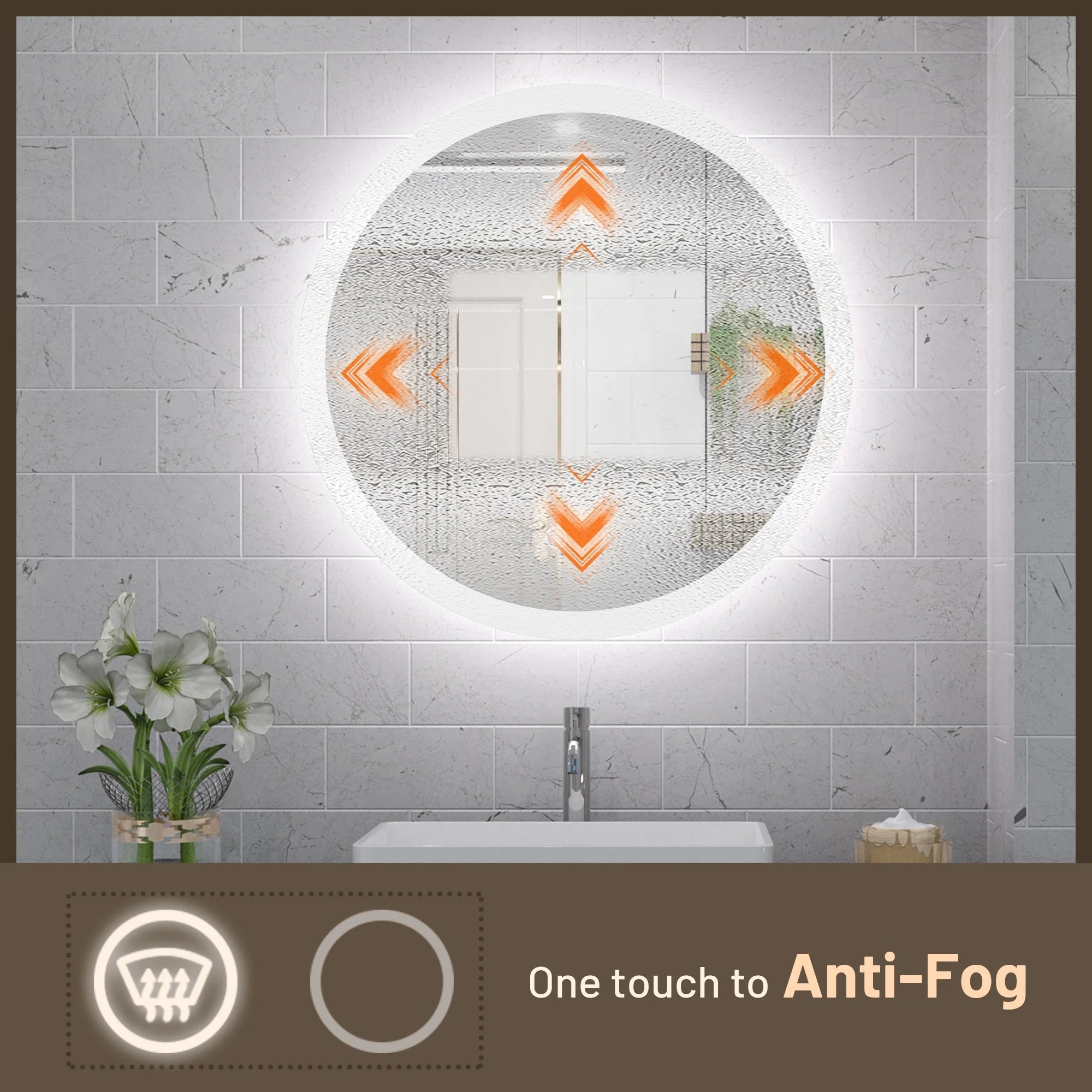 LED Round Vanity Mirror LED Front Lights Mirror Bathroom Vanity Lighted Mirror Dimmable Circle Mirror with Lights Wall Mounted Modern Makeup Mirror Anti-Fog, CRI 90+