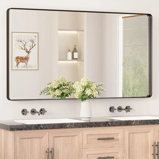 Bathroom Vanity Mirror – HD Tempered Glass Wall Mirror with Aluminum Frame, Horizontal or Vertical Mount, Modern Over Sink Mirror for Bathroom, Entryway, or Bedroom