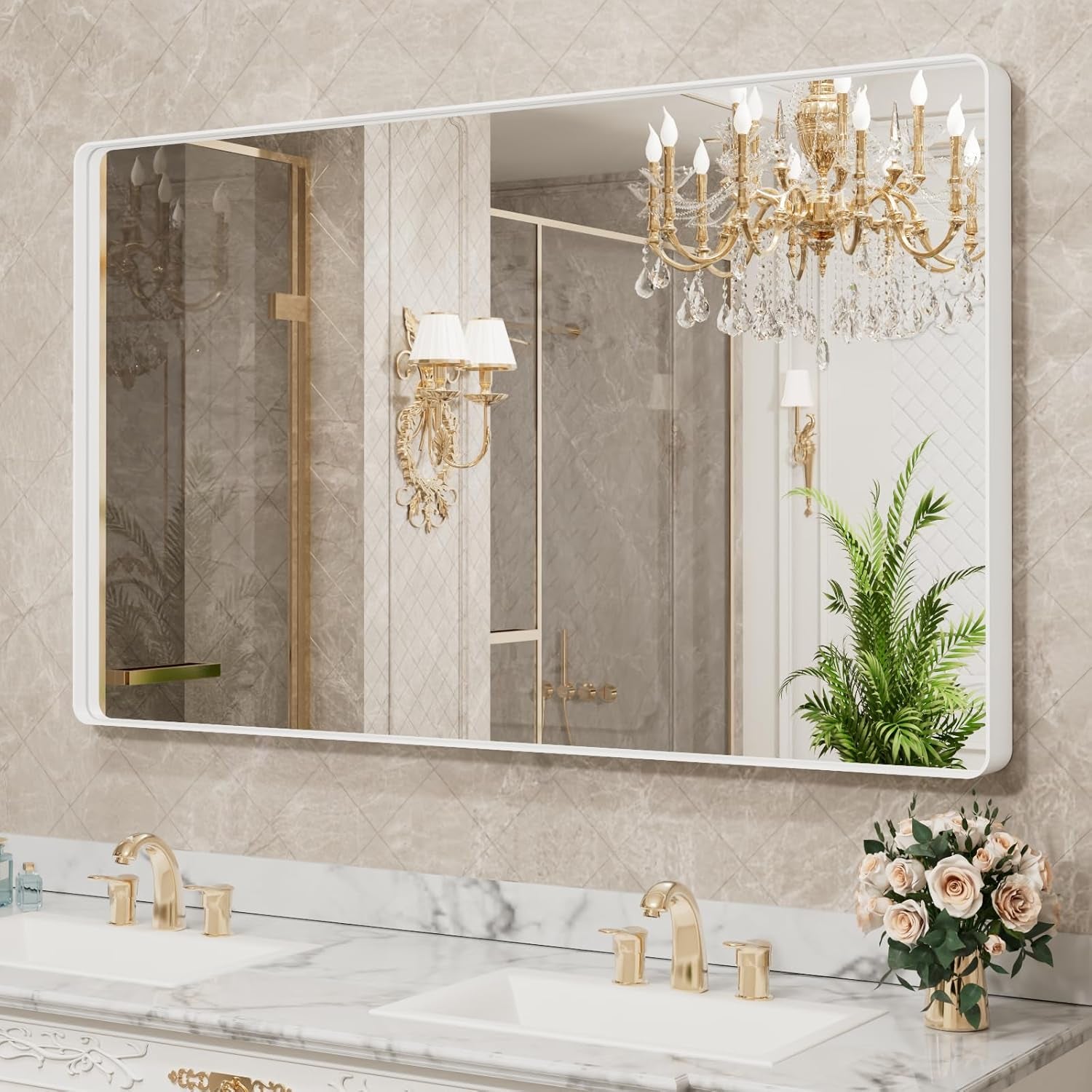 Bathroom Vanity Mirror – HD Tempered Glass Wall Mirror with Aluminum Frame, Horizontal or Vertical Mount, Modern Over Sink Mirror for Bathroom, Entryway, or Bedroom
