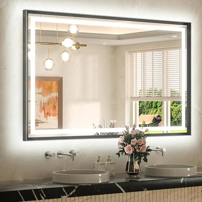 Bathroom Vanity LED Mirror  Frame Frontlit & Backlit Vanity Mirror Anti-Fog Stepless Dimmable 3 Colors White/Warm/Natural Mirror with Lights Wall-Mounted