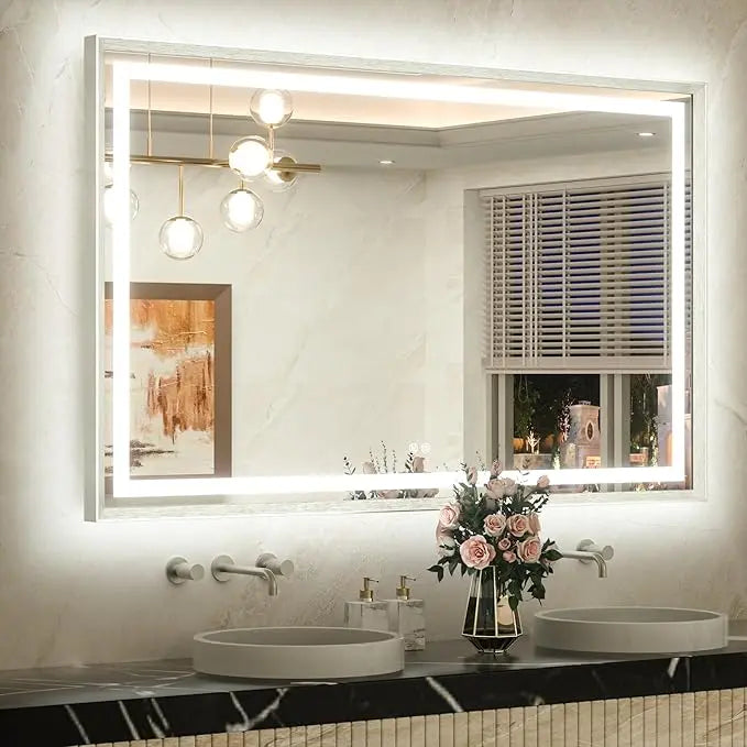 Bathroom Vanity LED Mirror  Frame Frontlit & Backlit Vanity Mirror Anti-Fog Stepless Dimmable 3 Colors White/Warm/Natural Mirror with Lights Wall-Mounted