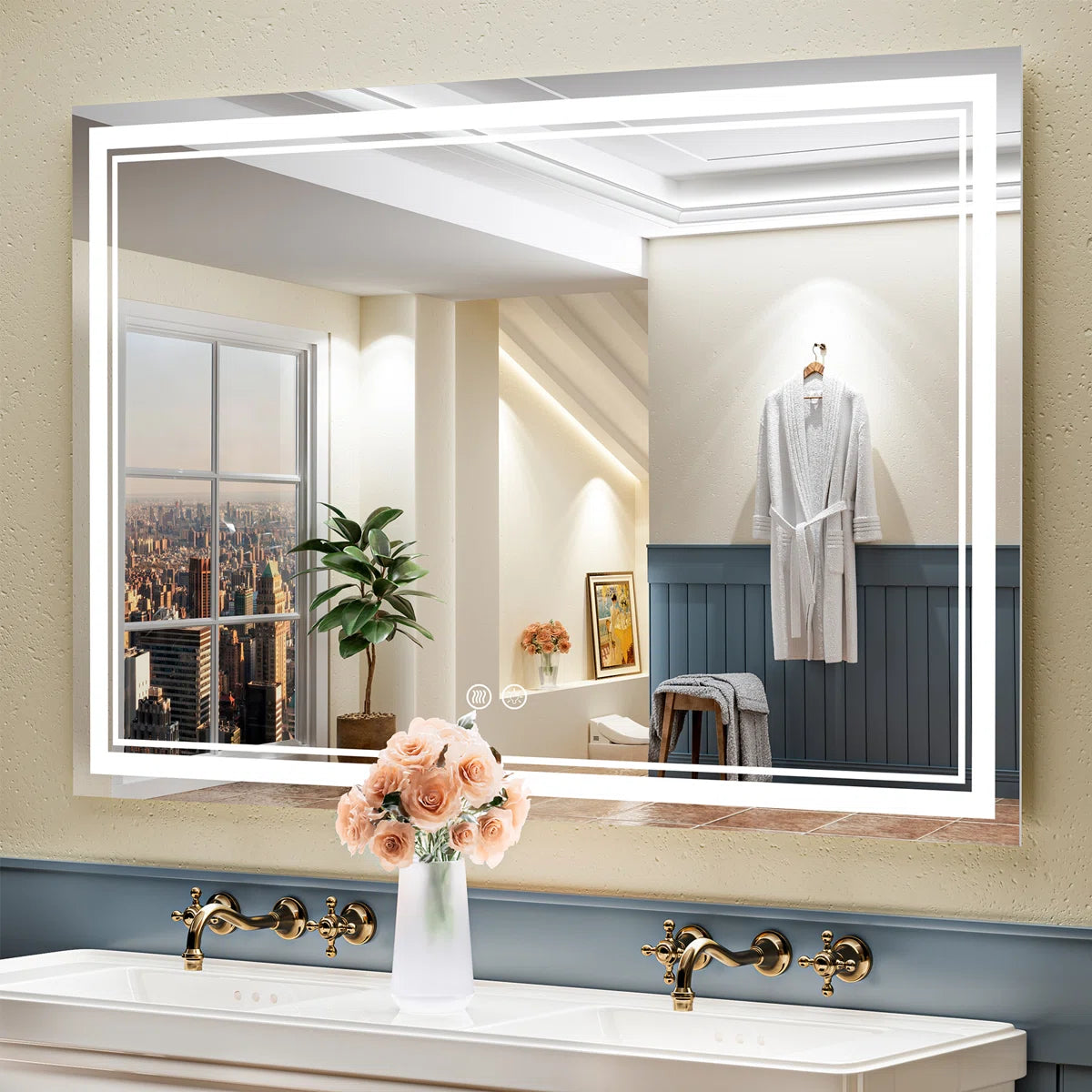 Rectangular Frameless LED Bathroom Vanity Mirror – Wall Mounted, Anti-Fog, Dimmable Bright Light with 3 Color Modes, Modern Lighted Mirror for Stylish and Functional Bathroom Decor