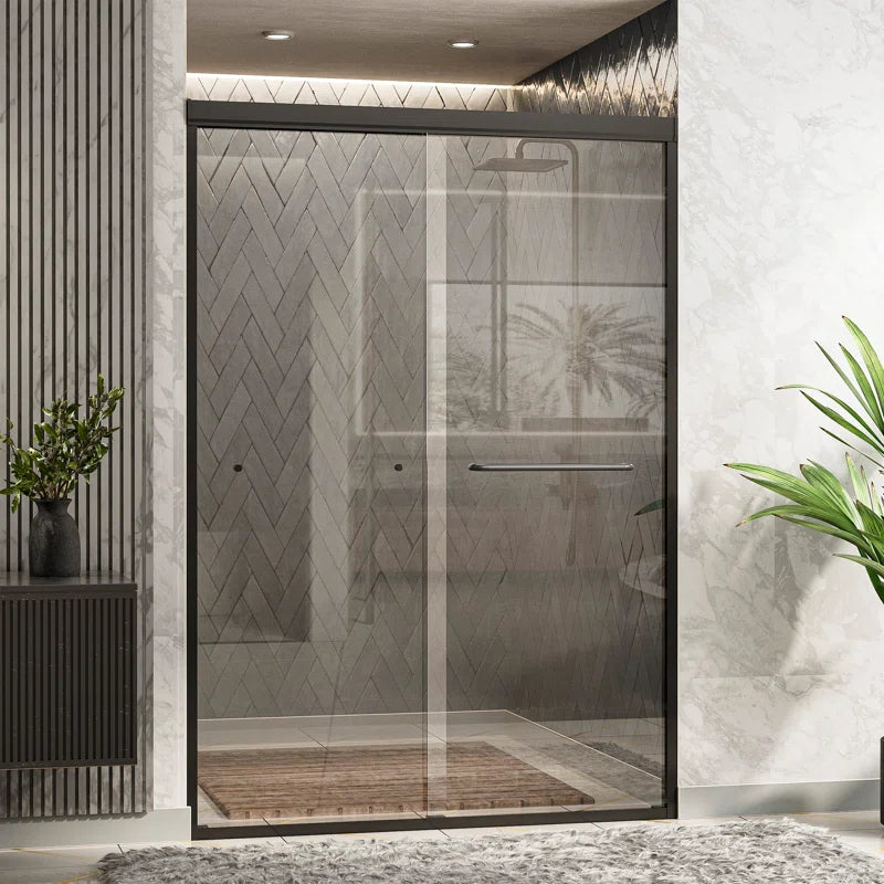 Double Sliding Semi-Frameless Glass Shower Door – Modern Bathroom Entry with Smooth Rollers, Clear Tempered Glass Panels, Reversible Design, Space-Saving and Easy to Install